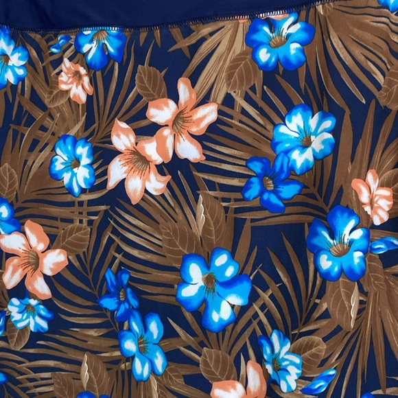 Lands End Women's Quick Dry Board Skort Swim Skirt Deep Navy Tropic Palm - Picture 2 of 6